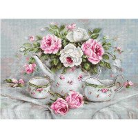 Cross Stitch Kits Luca-S B2317 Tea set and roses (discontinued)