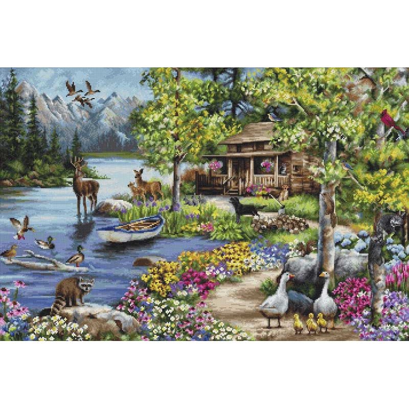Cross Stitch Kits Luca-S B2410 Chalet house by the lake