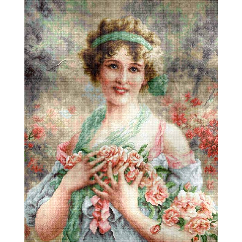 Tapestry Kits (Petit Point) Luca-S G553 Girl with roses (discontinued)