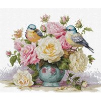 Cross Stitch Kits Luca-S B7038 Vase with roses and birds