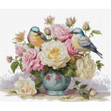 Cross Stitch Kits Luca-S B7038 Vase with roses and birds