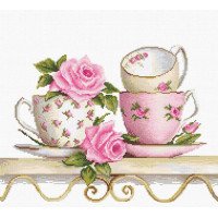 Cross Stitch Kits Luca-S BA2327 Tea cups with roses (discontinued)