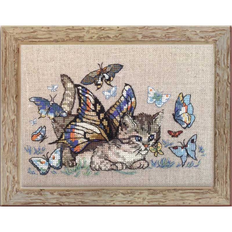 Набір для вишивання хрестиком NIMUE 151KA Кіт і метелики/Chapillon