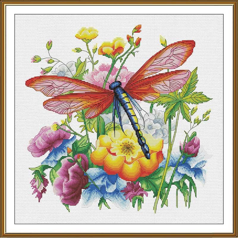 Thread embroidery kit Nova Sloboda PE3575 Multicolored dragonfly