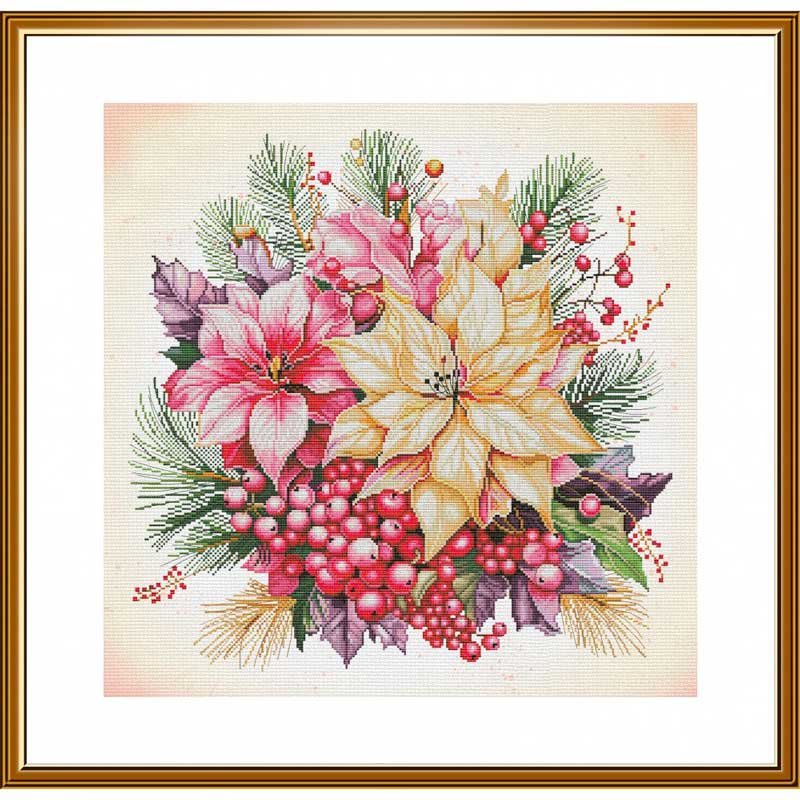 Thread embroidery kit Nova Sloboda CP2313 Christmas flowers