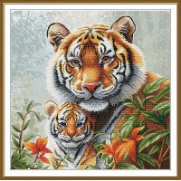 Набір для вишивки нитками на канві з фоновим зображенням Нова Слобода СР2370 Тигриця з малюком