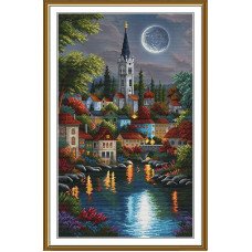 Thread embroidery kit Nova Sloboda CP3474 Moonlit landscape