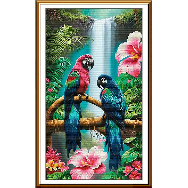 Набор для вышивки нитками на канве с фоновым изображением Новая Слобода СР6266 Красочные попугаи