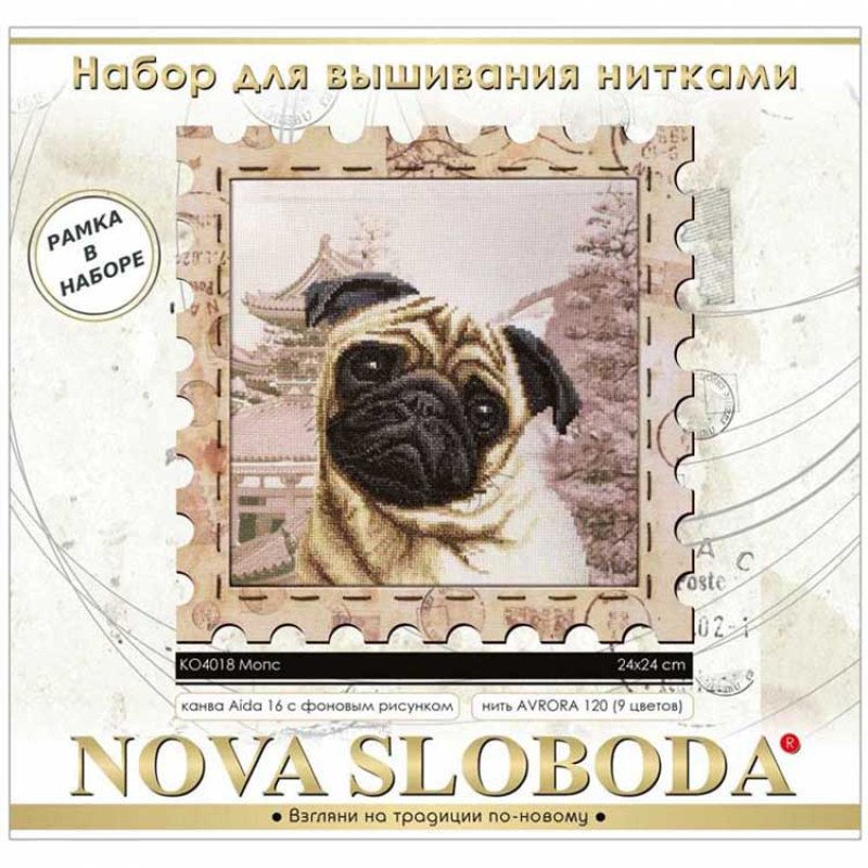 Embroidery kit on canvas with a background image Nova Sloboda KO4018 Pug