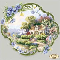 Beading patterns Tela Artis TA-504 A frame house with forget-me-nots