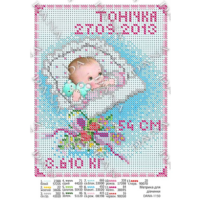 Cхема для вышивки бисером  ДАНА-1150 Метрика для девочки
