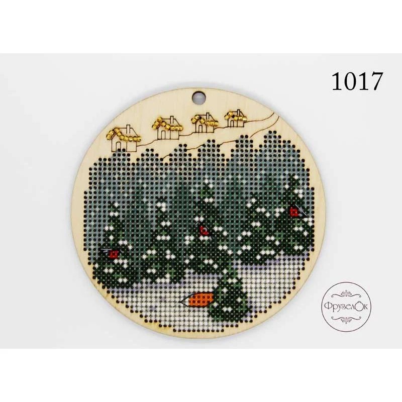 Cross stitch kit on wooden base FruzelOk 1017 Winter forest