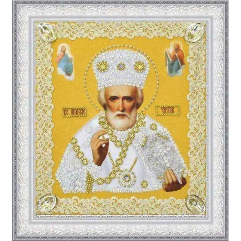 Beadwork Set Pictures Beaded Р-369 Icon of the Wonderworker (gold) openwork