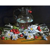 Beadwork Pattern Pictures Beaded S-202 Daisies Still Life with cherries