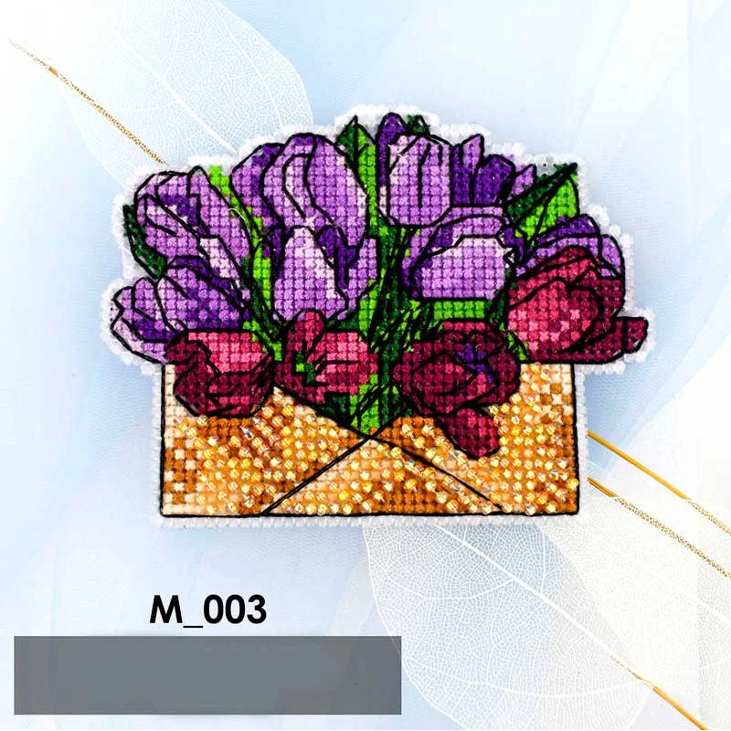 Cross stitch kit on plastic canvas Kolorova M-003 Magnet Bouquet of tulips