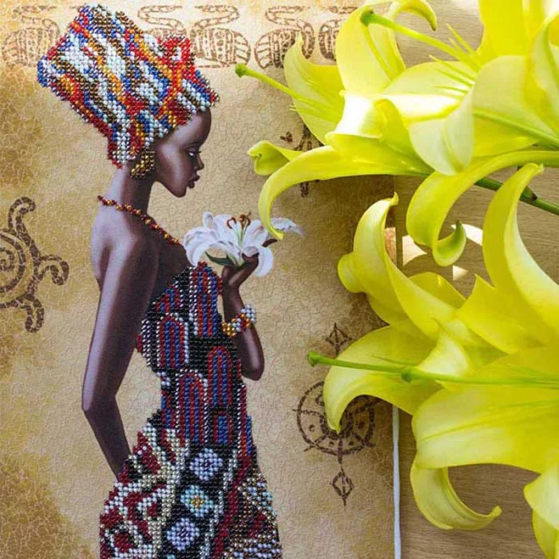 Bead embroidery kit Nova Sloboda ND2077 African woman with lily
