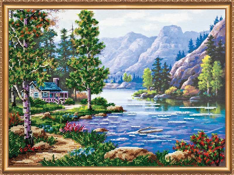Foto Main Bead Embroidery Kit on Canvas  Abris Art AB-387 Morning in the mountains