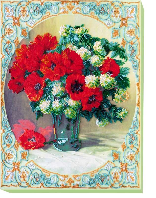 Foto Main Bead Embroidery Kit on Canvas  Abris Art AB-460 Poppies and bulldogs