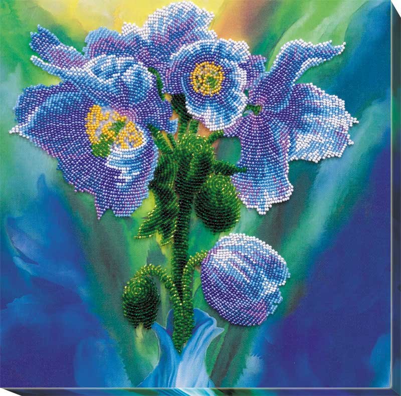 Foto Main Bead Embroidery Kit on Canvas  Abris Art AB-566 Blue poppies