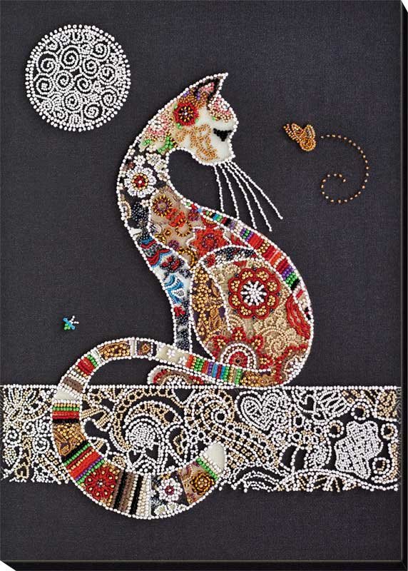 Foto Main Bead Embroidery Kit on Canvas  Abris Art AB-794 Cat and butterfly