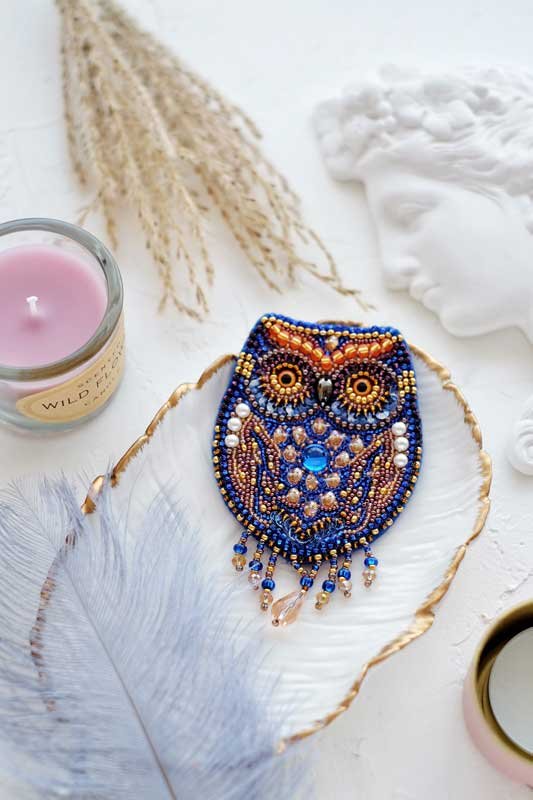 Фото Набор для вышивки бисером украшения на натуральном художественном холсте Абрис Арт AD-045 Сова