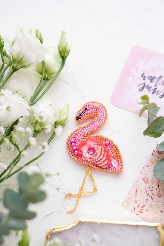 Фото Набор для вышивки бисером украшения на натуральном художественном холсте Абрис Арт AD-046 Фламинго