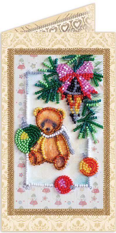 Photo Bead embroidery kit postcard Abris Art AO-104 Mishka Teddy-4