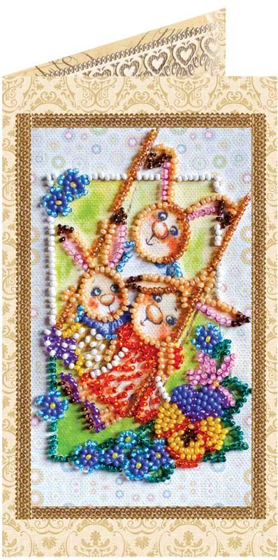 Photo Bead embroidery kit postcard Abris Art AO-105 A happy family