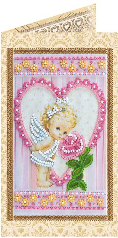 Photo Bead embroidery kit postcard Abris Art AO-134 Angel and a rose