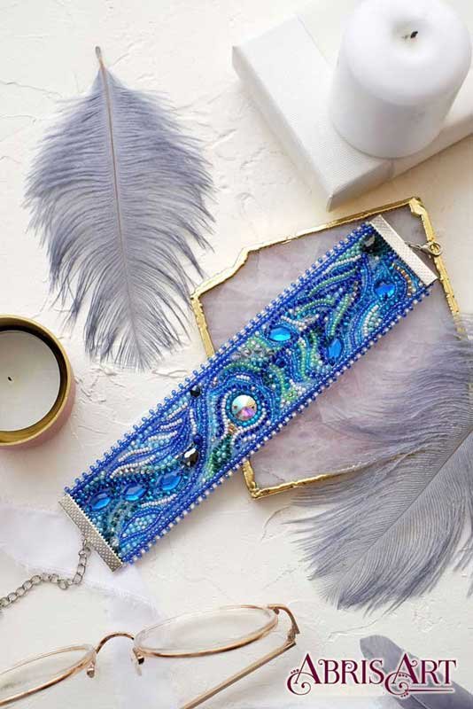 Фото Набор для вышивки бисером украшение-браслет на натуральном художественном холсте Абрис Арт ADB-001 Перистое касание