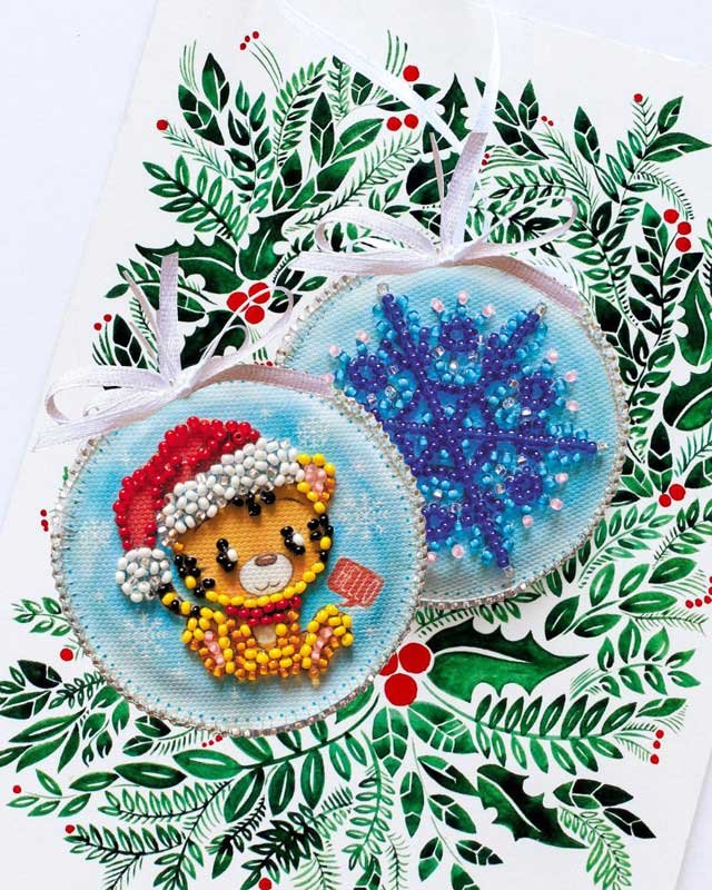 Фото Набор для вышивки бисером новогодней игрушки на натуральном художественном холсте Абрис Арт АВТ-024 Тигренок