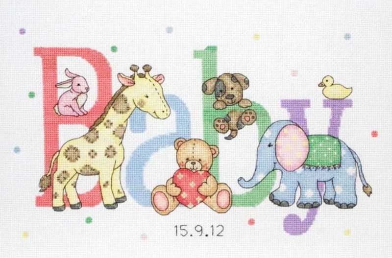 Foto Cross Stitch Kits Anchor ACS30 Baby Animals Birth Sampler