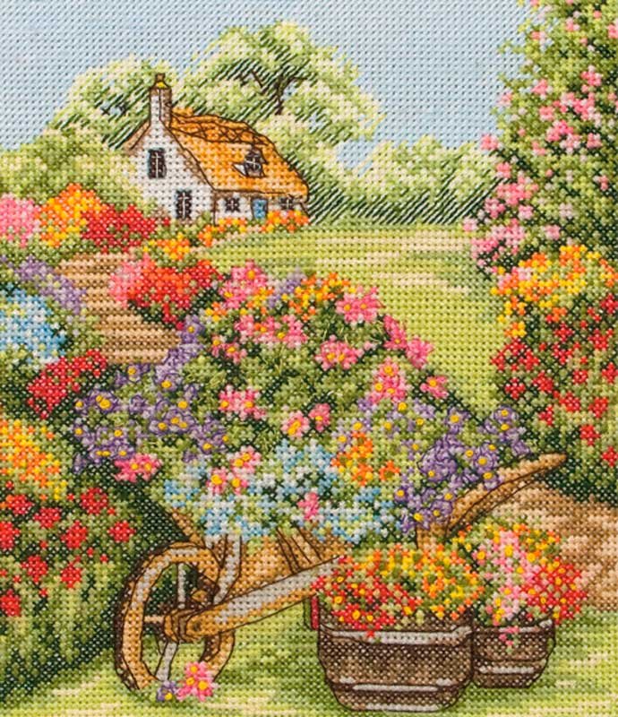 Foto Cross Stitch Kits Anchor PCE749 Floral Wheelbarrow