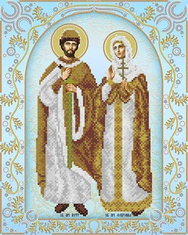Фото Схема для вишивання бісером А-строчка АС3-013 Ікона Святі мученики Петро і Февронія (срібло)