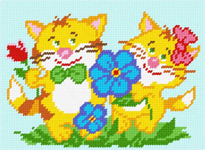 Фото Набір для вишивання пряжею по канві з рисунком Quick Tapestry TD-20 Котяче подружжя 