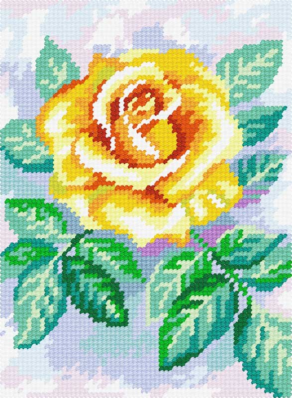 Photo Kit for embroidery yarn on canvas with a pattern Quick Tapestry TD-25 Yellow Rose