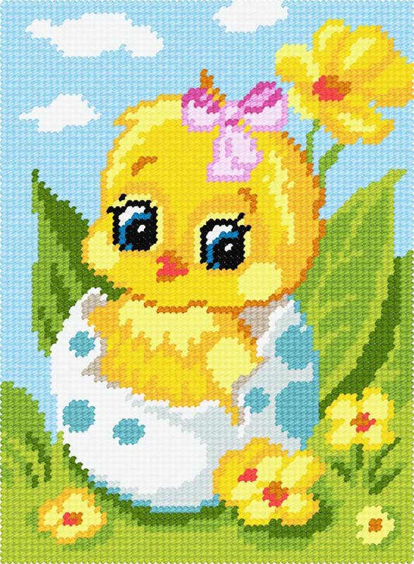 Фото Набір для вишивання пряжею по канві з рисунком Quick Tapestry TD-26 Курчатко-дівчинка 