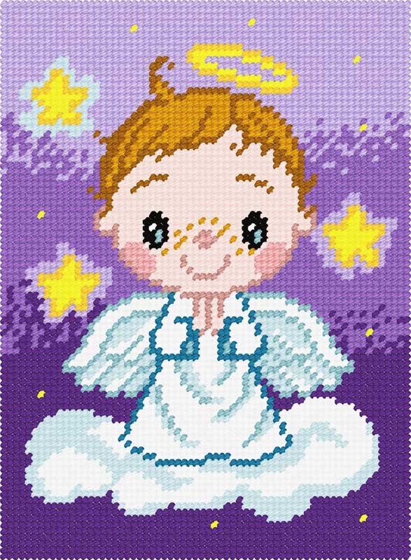 Фото Набір для вишивання пряжею по канві з рисунком Quick Tapestry TD-31 Янголятко-хлопчик