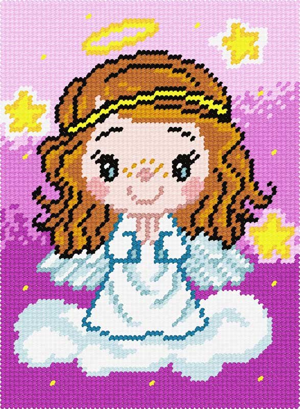 Фото Набір для вишивання пряжею по канві з рисунком Quick Tapestry TD-32 Янголятко-дівчинка