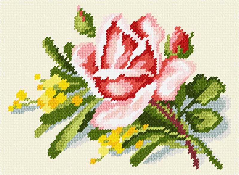 Photo Kit for embroidery yarn on canvas with a pattern Quick Tapestry TD-35 Rose and Mimosa