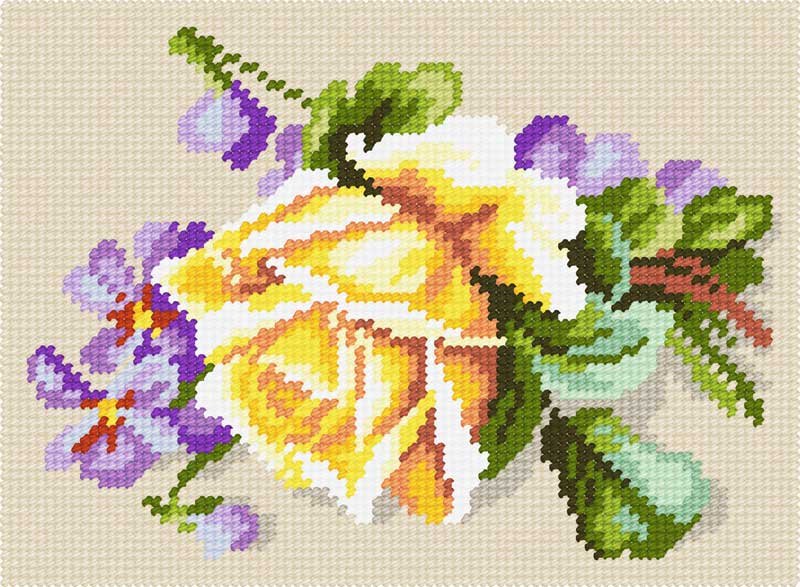 Photo Kit for embroidery yarn on canvas with a pattern Quick Tapestry TD-36 Rose with Violets