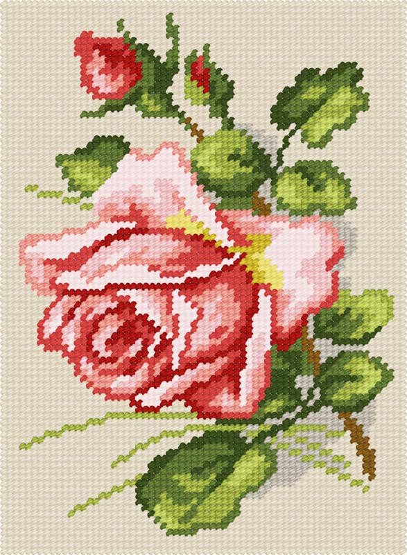Photo Kit for embroidery yarn on canvas with a pattern Quick Tapestry TD-37 Pink Rose