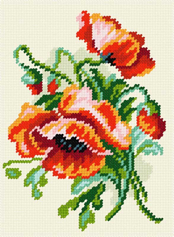 Photo Kit for embroidery yarn on canvas with a pattern Quick Tapestry TD-38 Poppies
