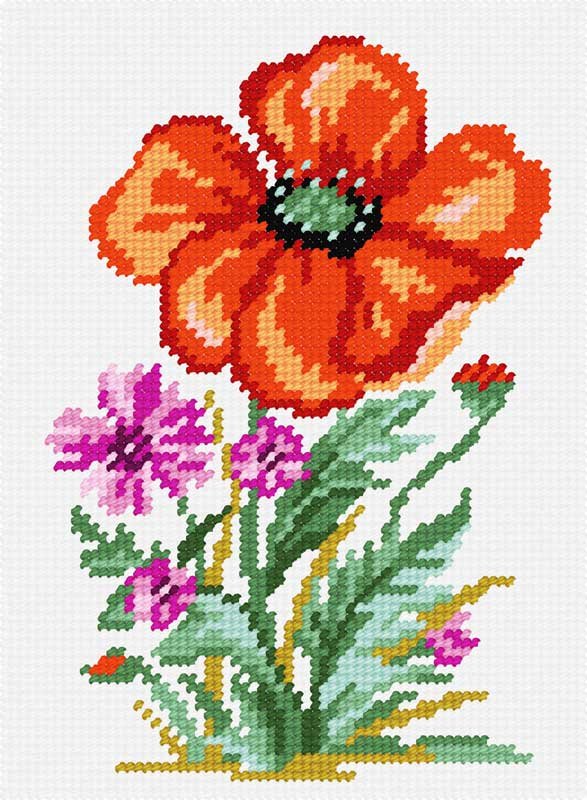 Photo Kit for embroidery yarn on canvas with a pattern Quick Tapestry TD-46 Poppy and Cornflowers