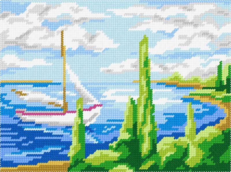 Photo Kit for embroidery yarn on canvas with a pattern Quick Tapestry TH-29 Sailboat in the bay
