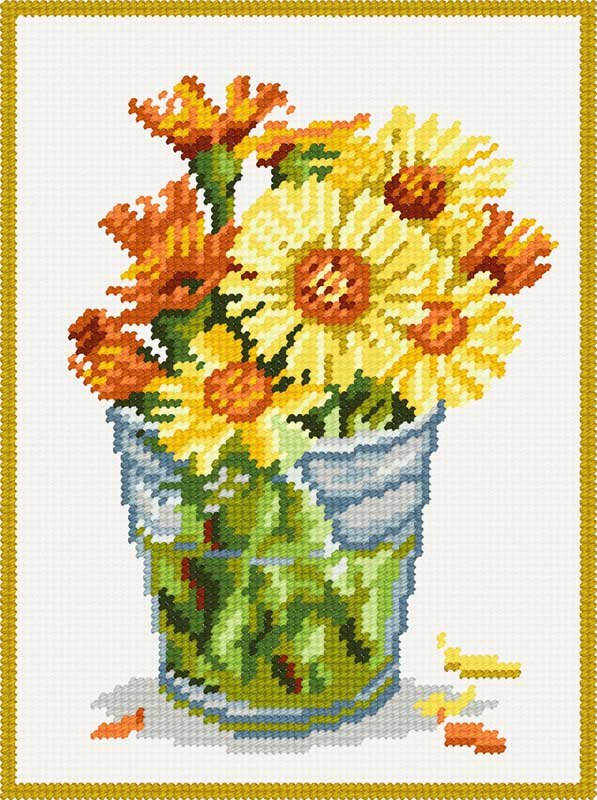 Photo Kit for embroidery yarn on canvas with a pattern Quick Tapestry TH-36 Mother-stepmother in a glass vase