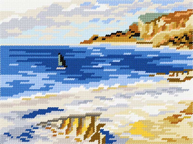 Photo Kit for embroidery yarn on canvas with a pattern Quick Tapestry TH-39 Sailboat at Sainte-Adresse