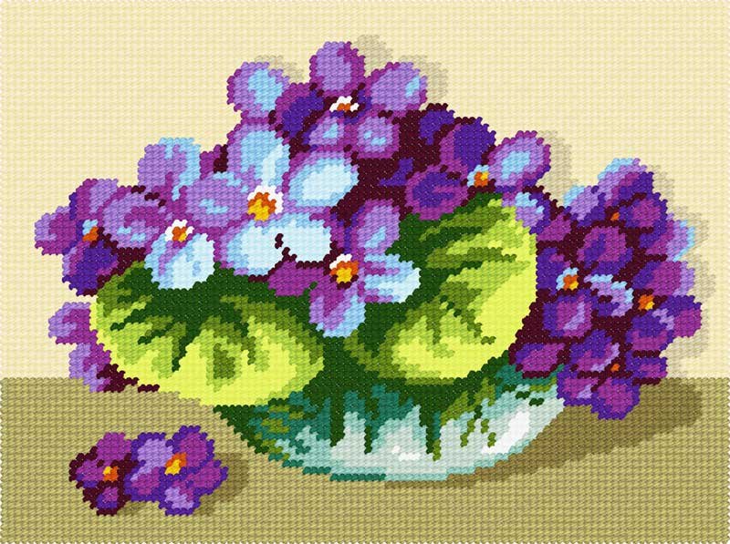 Photo Kit for embroidery yarn on canvas with a pattern Quick Tapestry TH-43 Bouquet of violets