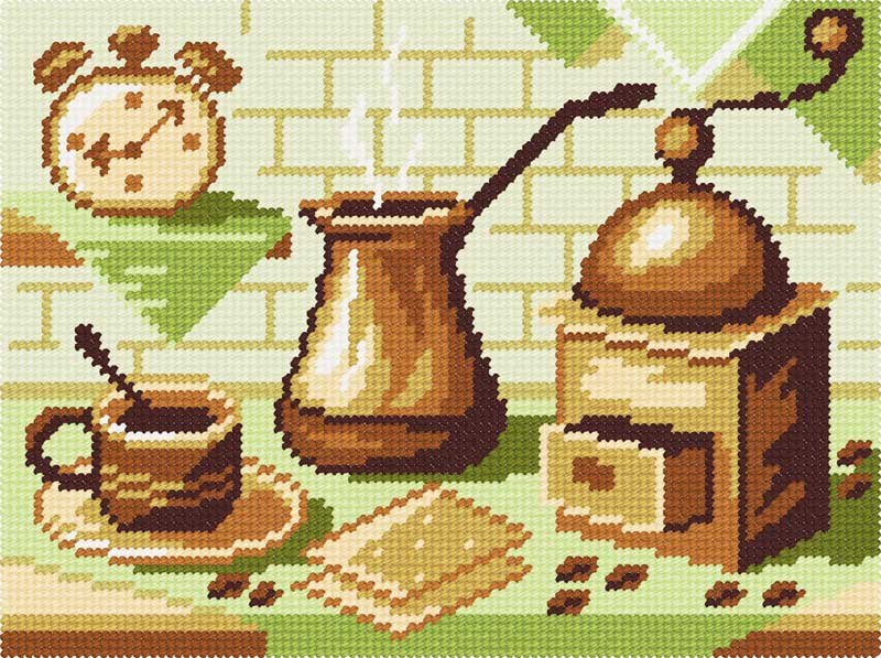 Photo Kit for embroidery yarn on canvas with a pattern Quick Tapestry TH-44 Coffee still life