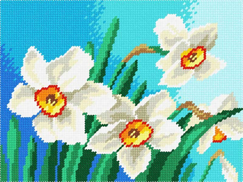 Photo Kit for embroidery yarn on canvas with a pattern Quick Tapestry TH-46 Daffodils